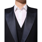 Dolce & Gabbana Black 3 Piece Wool Silk Blend Suit SICILIA with satin peak lapels for formal occasions