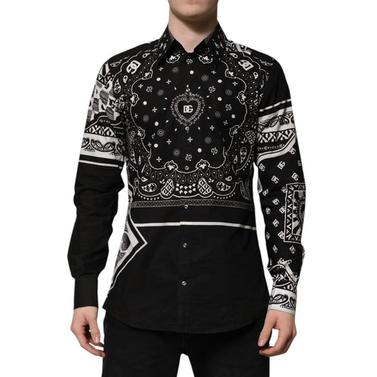 Dolce & Gabbana Black Bandana Print Logo MARTINI Dress Shirt