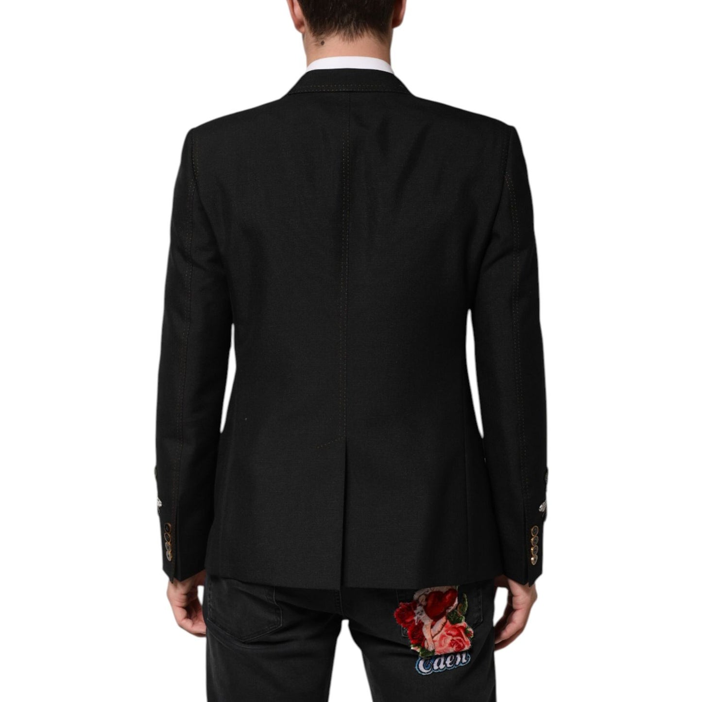 Dolce & Gabbana Black Bee Crown Embellished Suit Coat Blazer