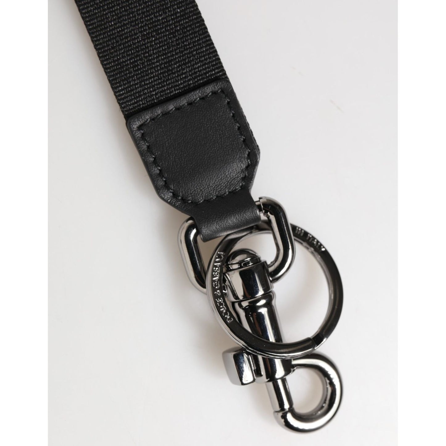 Dolce & Gabbana Black Blue DG Logo Polyester Brass Holder Keychain Keyring