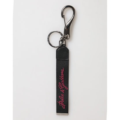Dolce & Gabbana Black Burgundy Polyester DG Logo Men Keychain Keyring