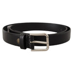 Dolce & Gabbana Black Calf Leather Silver Tone Logo Buckle Belt