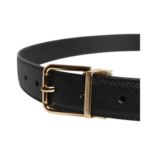 Dolce & Gabbana Black Calfskin Leather Gold Metal Buckle Belt