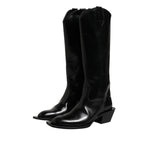 Dolce & Gabbana Black Calfskin Leather Logo High Boots Shoes