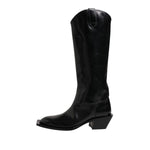 Dolce & Gabbana Black Calfskin Leather Logo High Boots Shoes
