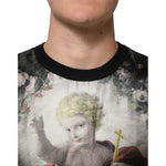Dolce & Gabbana Black Cashmere Cherub Print Baroque Sweater