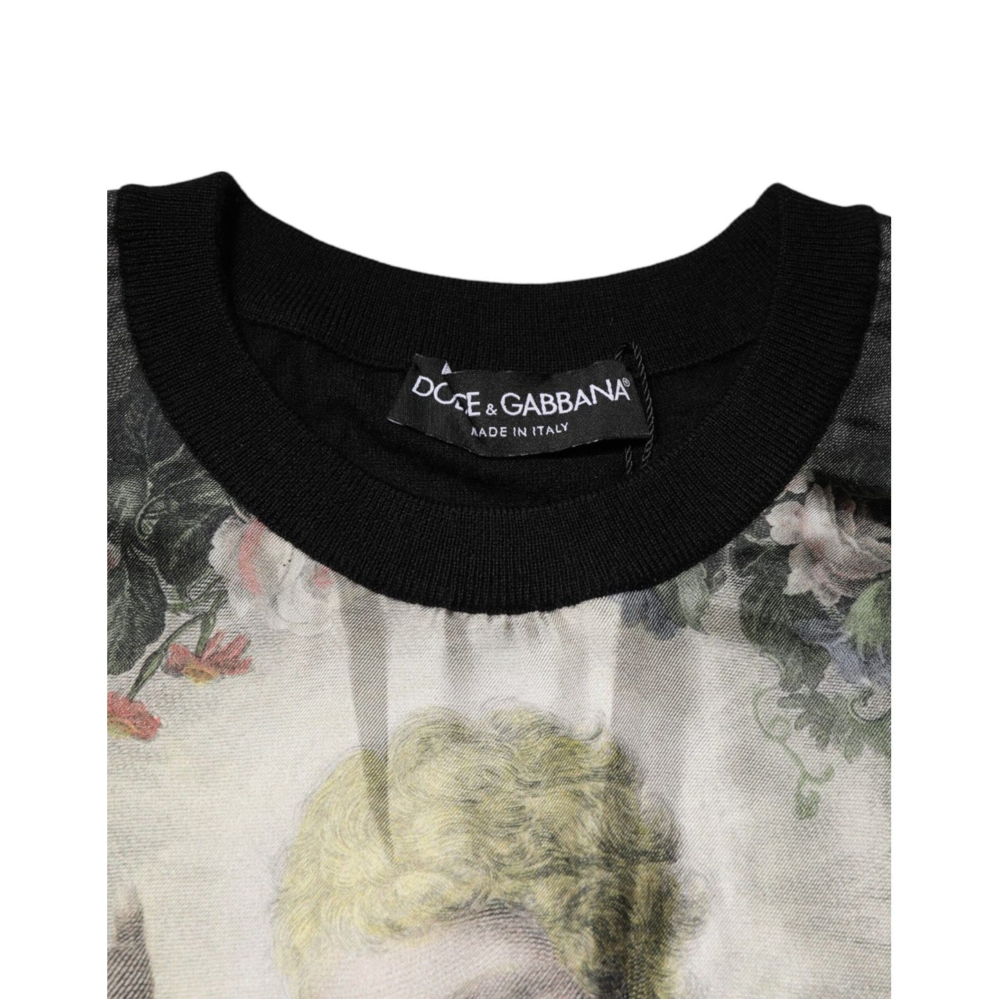 Dolce & Gabbana Black Cashmere Cherub Print Baroque Sweater