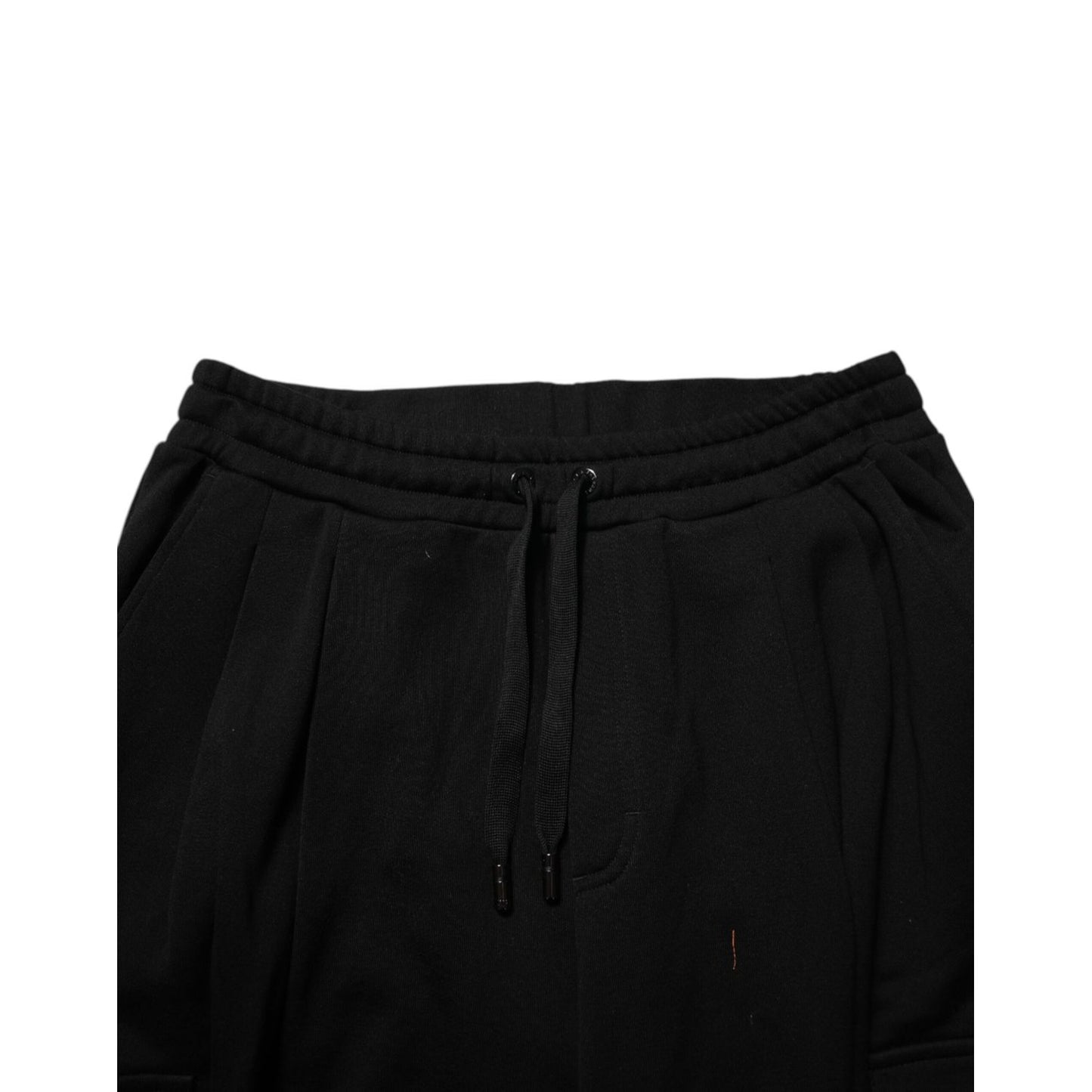 Dolce & Gabbana Black Cotton Blend Cargo Joggers Drawstring Pants featuring elastic waistband and subtle tailoring details.