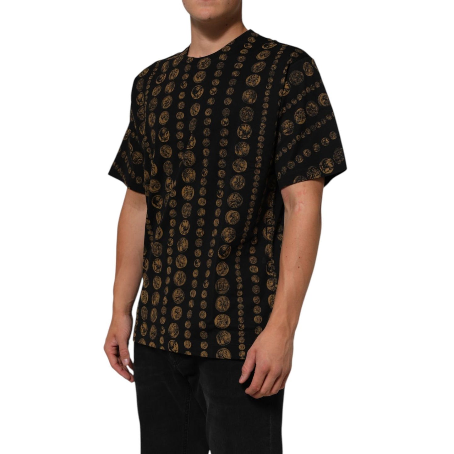 Dolce & Gabbana Black Cotton Coin Print Crew Neck T-shirt