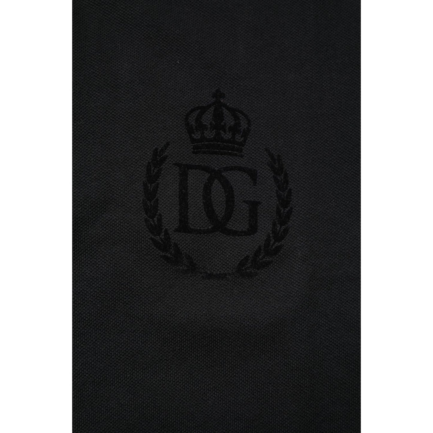 Dolce & Gabbana Black Cotton DG Logo Collared Polo T-shirt