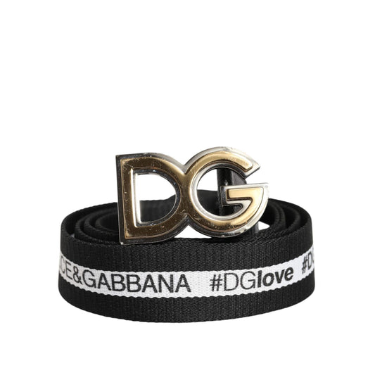 Dolce & Gabbana Black Cotton Gold Tone Metal DG Buckle Belt
