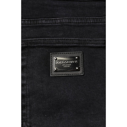 Dolce & Gabbana Black Cotton Logo Plaque Denim Jeans