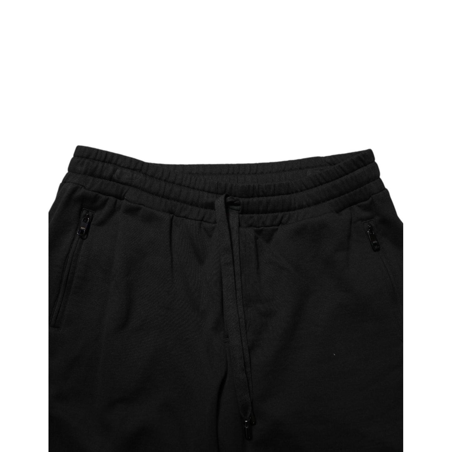 Dolce & Gabbana Black Cotton Mid Waist Casual Bermuda Short with drawstring closure and pockets, elegant and versatile design.
