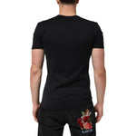 Dolce & Gabbana Black Cotton Plain V-Neck Men Shirt T-shirt