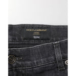 Dolce & Gabbana Black Cotton Slim Fit Distressed Ripped Logo Jeans