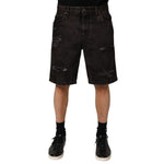 Dolce & Gabbana Black Cotton Tattered Denim Men Bermuda Short