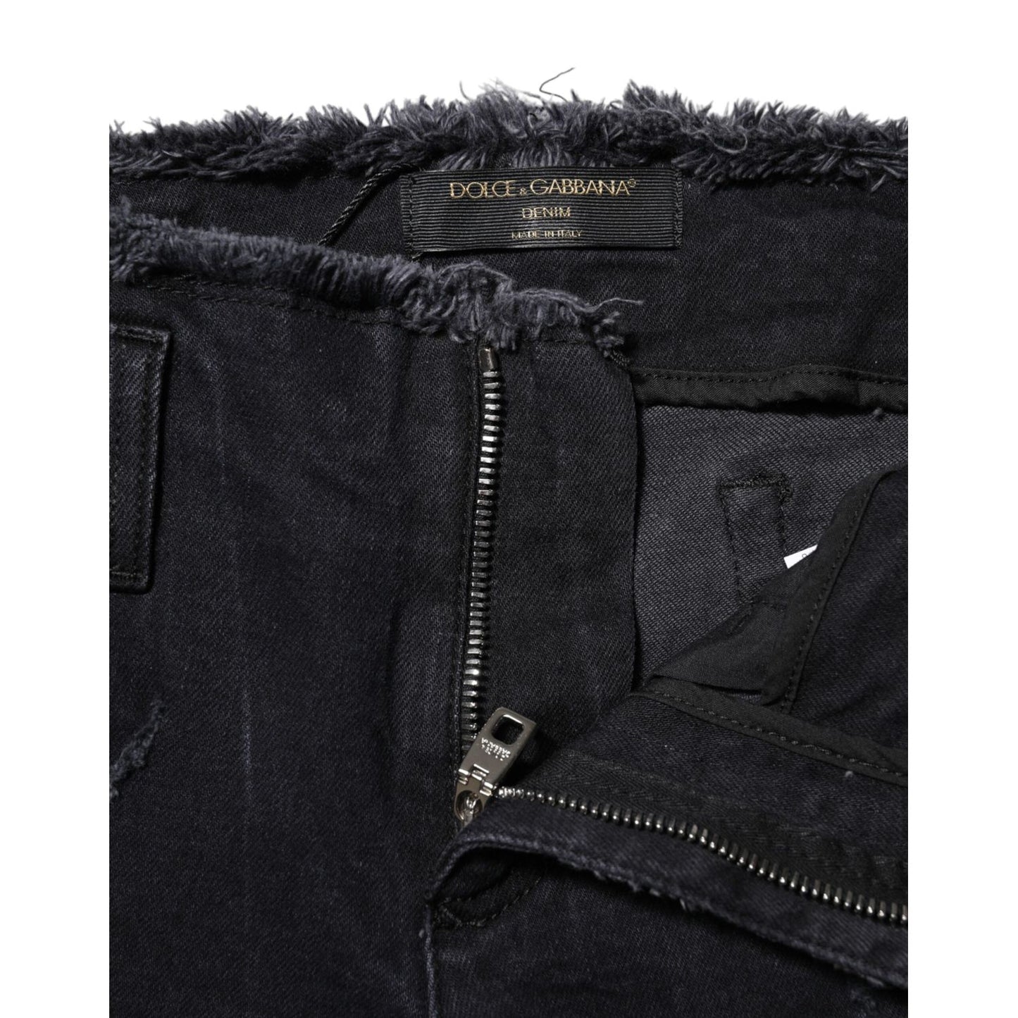 Dolce & Gabbana Black Cotton Tattered Skinny Denim Jeans