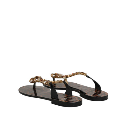 Dolce & Gabbana Black Crystals Flats Sandals Beachwear Shoes Dolce & Gabbana