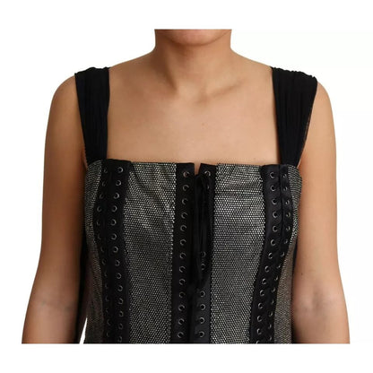 Dolce & Gabbana Black Crystals Lace Up Runway Gown Dress