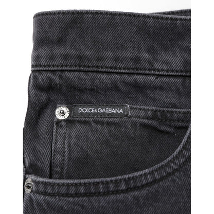 Dolce & Gabbana Black Denim Wide Leg Relaxed Fit Pants Jeans