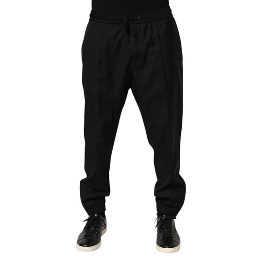 Dolce & Gabbana Black Drawstring Men Jogger Sweatpants Pants with adjustable waistband and ribbed cuffs