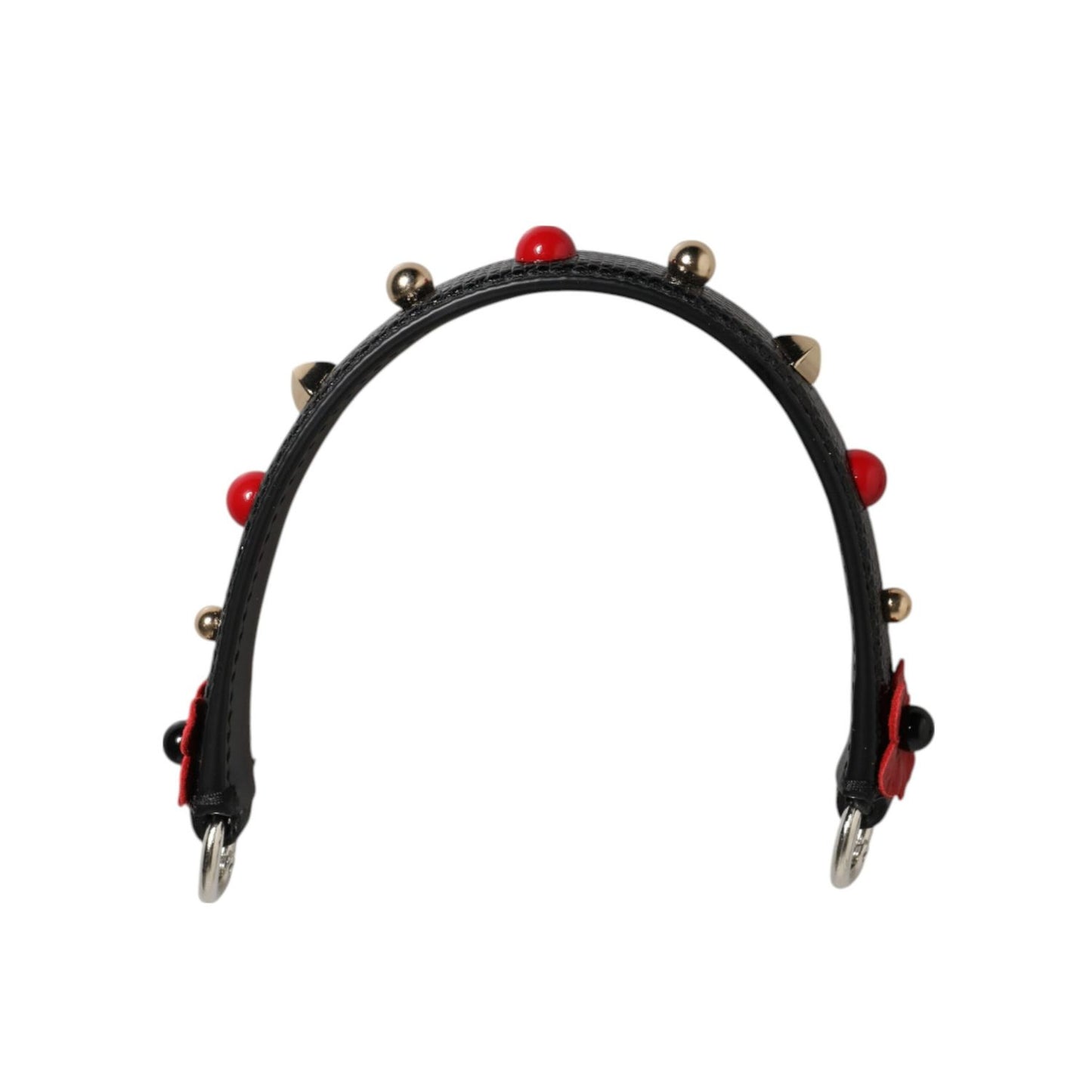 Dolce & Gabbana Black Embellished Leather Bag Handle Women Shoulder Strap