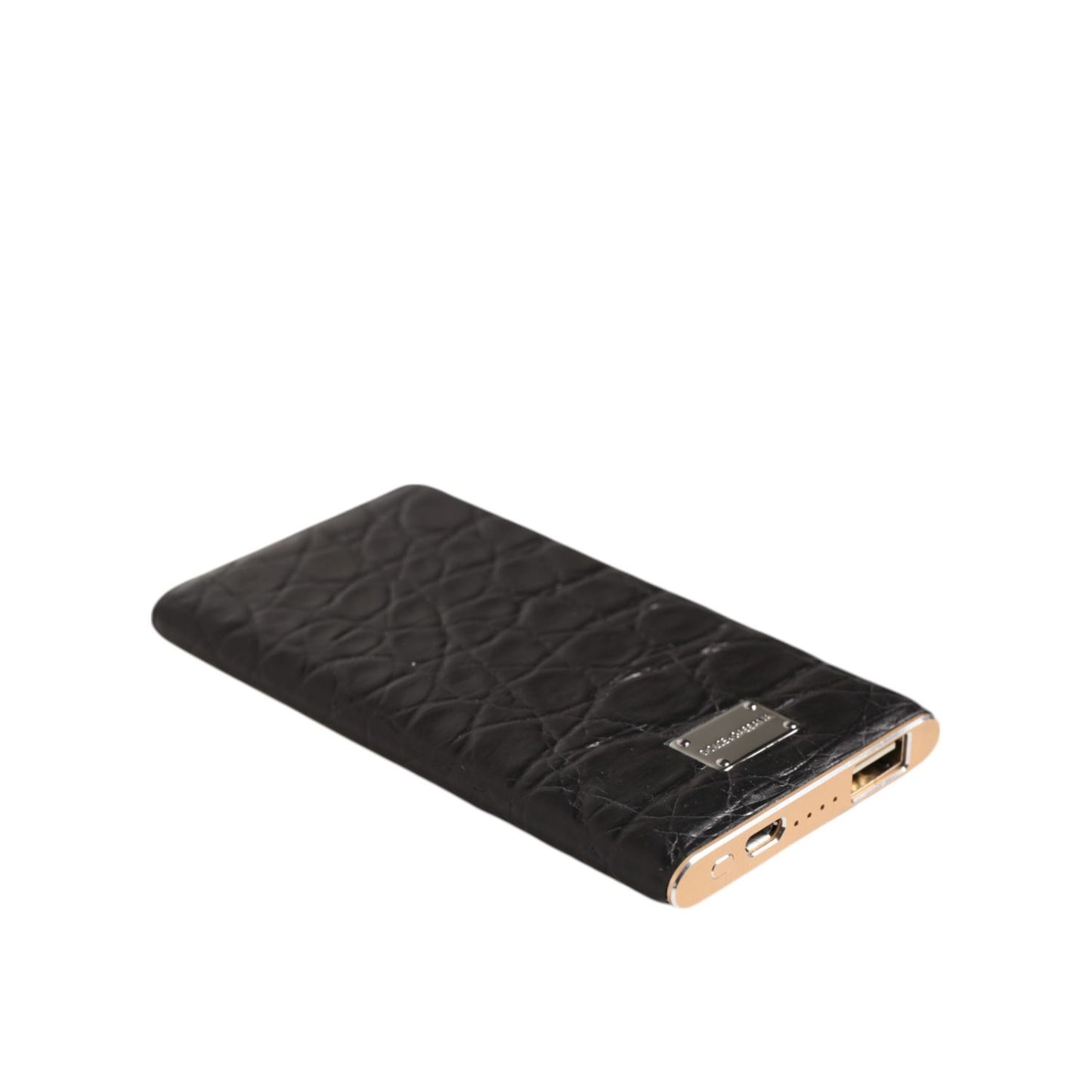 Dolce & Gabbana Black Exoctic Leather Embossed 3000mAh Power Bank Charger USB with elegant leather texture.