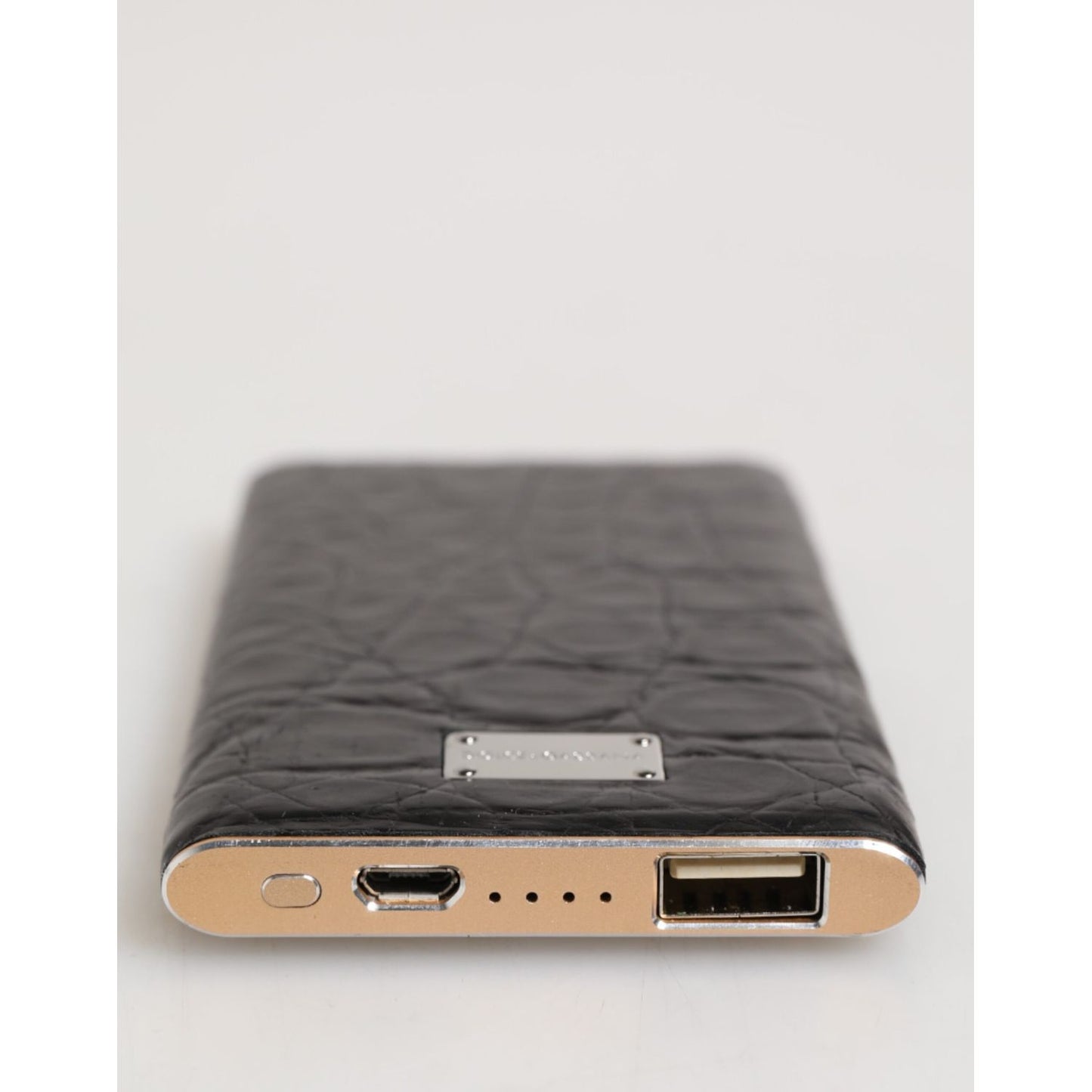 Dolce & Gabbana Black Exoctic Leather Embossed 3000mAh Power Bank Charger USB with luxurious design and USB output.
