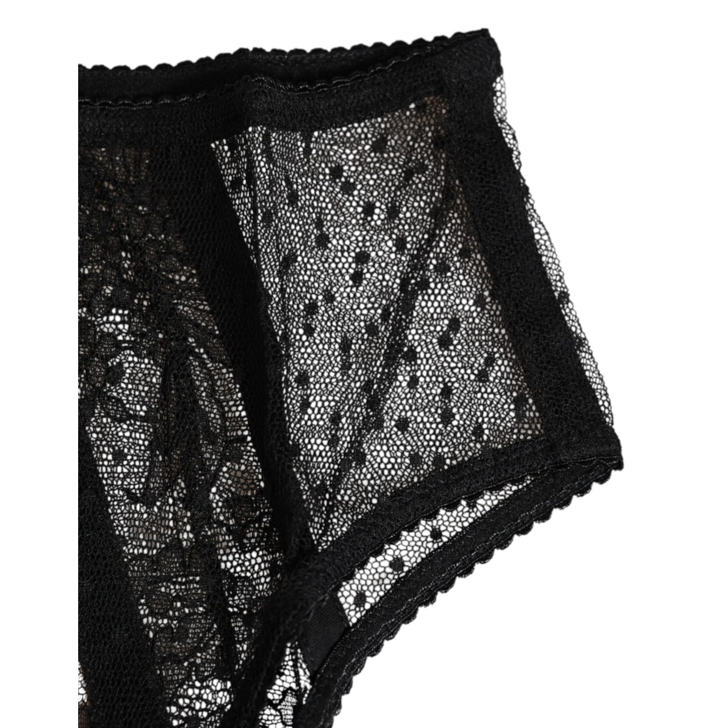 Dolce & Gabbana Black Floral Lace Sheer Mesh High Waist Underwear