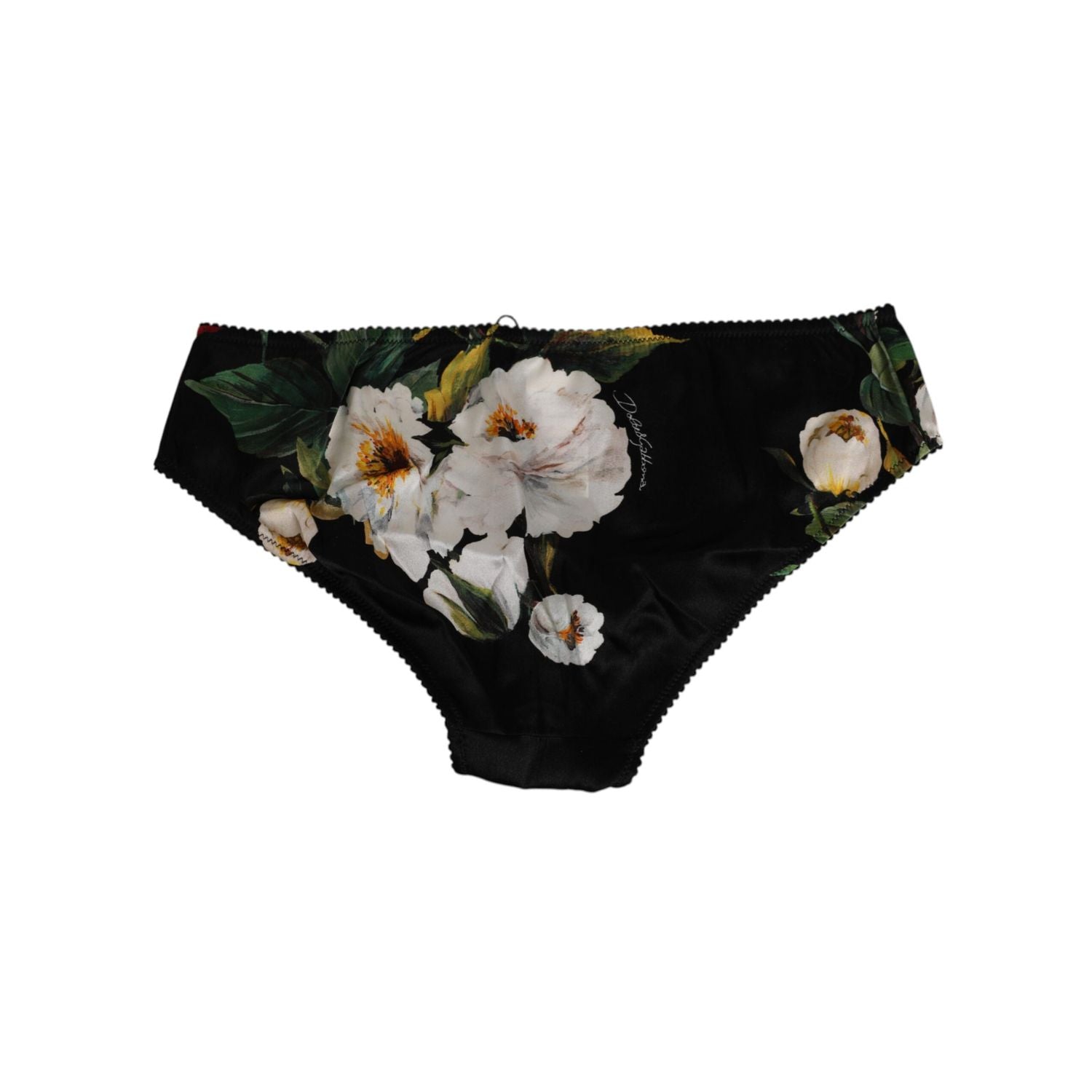 Dolce & Gabbana Black Floral Print Mid Waist Panty Underwear