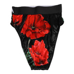 Dolce & Gabbana Black Floral Silk High Waist Panty Underwear