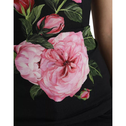 Dolce & Gabbana Black Floral Viscose Round Neck Tank Top