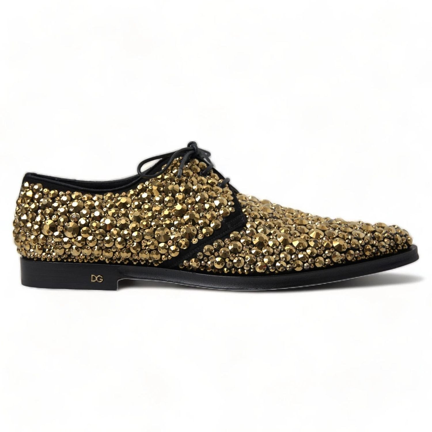Dolce & Gabbana Black Gold Embellished Derby Shoes