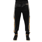 Dolce & Gabbana Black Gold Satin Crown Side Stripe Jogger Pants with embroidered motifs