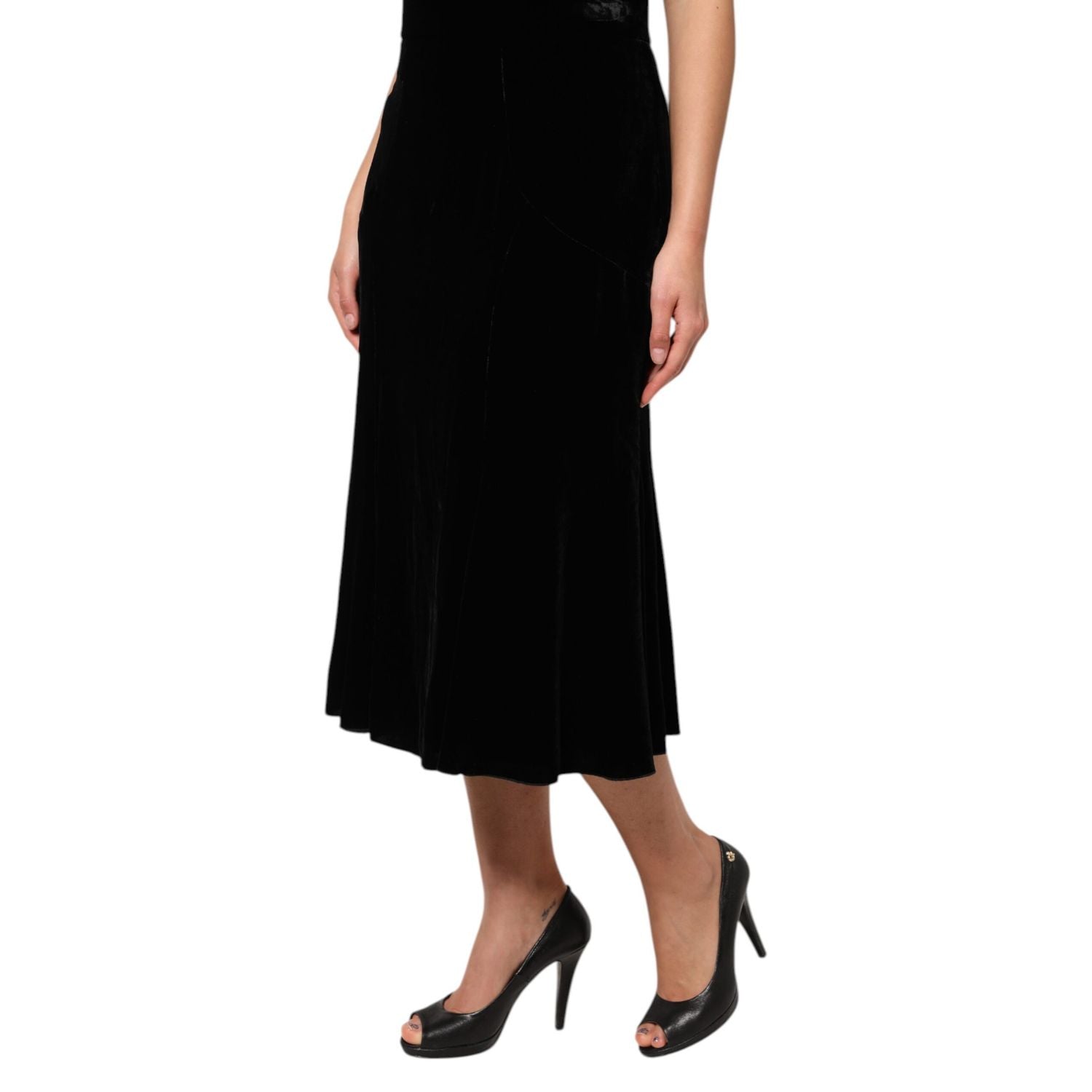 Dolce & Gabbana Black High Waist Fit Flared Midi Skirt