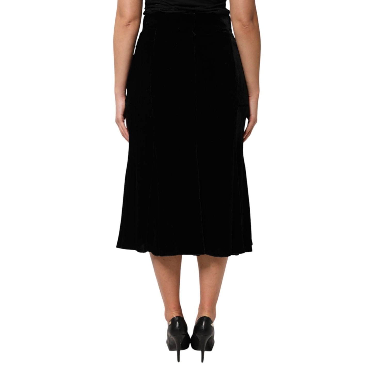 Dolce & Gabbana Black High Waist Fit Flared Midi Skirt