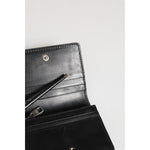 Dolce & Gabbana Black Leather Bifold Card Holder Mens Coin Purse Key Clip Wallet open with visible card slots.