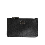 Dolce & Gabbana Black Leather Chain Link Mens Coin Purse Key Clip Holder Wallet with zipper and logo details.