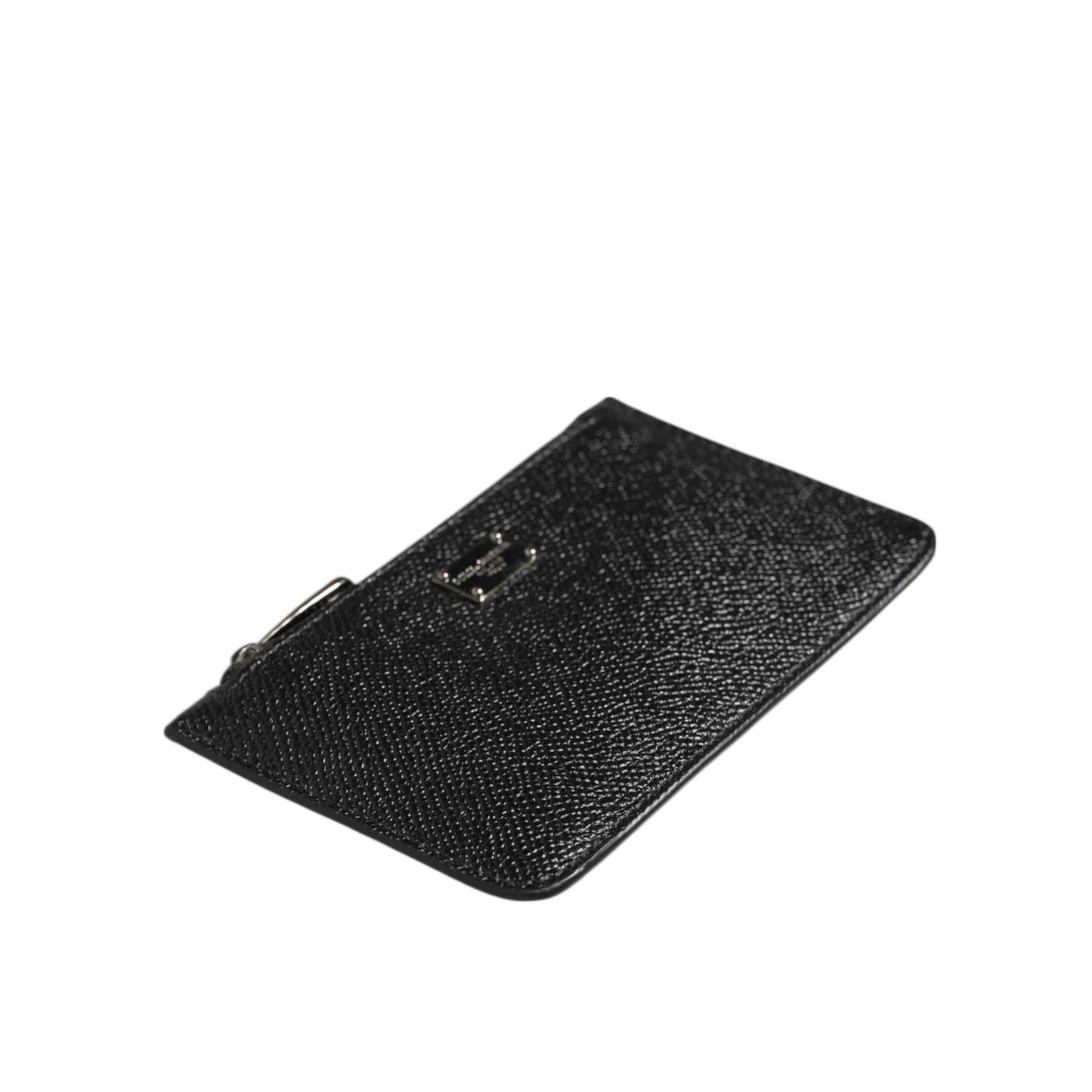 Dolce & Gabbana Black Leather Chain Link Mens Coin Purse Key Clip Holder Wallet displayed on a white background
