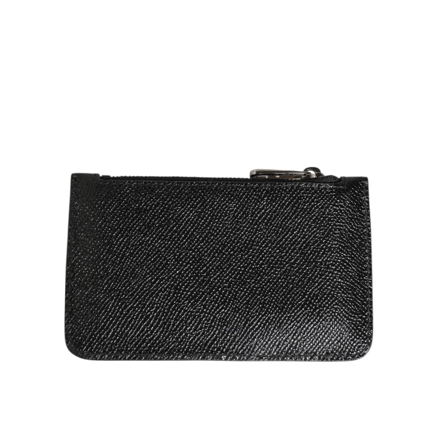 Dolce & Gabbana Black Leather Chain Link Mens Coin Purse Key Clip Holder Wallet with elegant zipper closure
