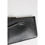 Dolce & Gabbana Black Leather Chain Link Mens Coin Purse Key Clip Holder Wallet close-up view of texture and details