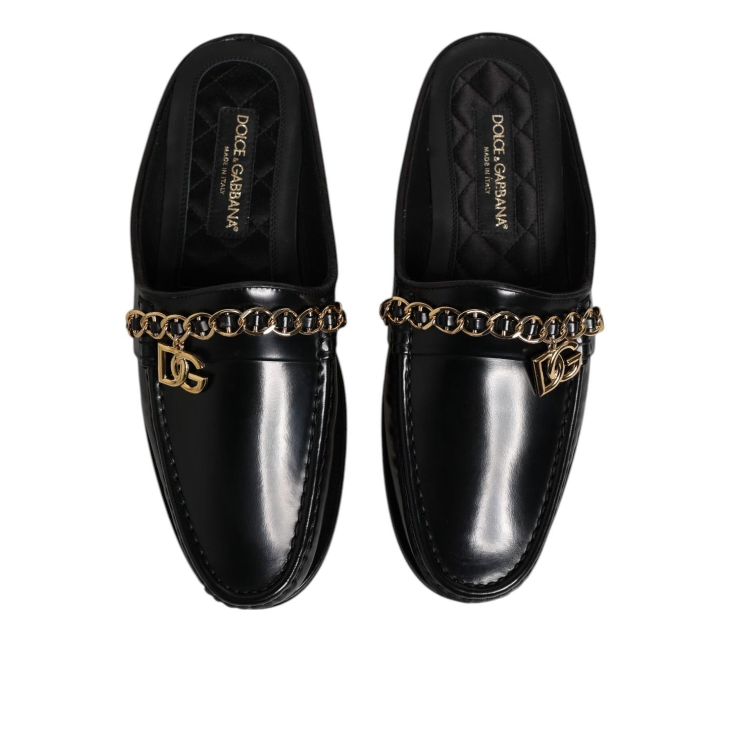 Dolce & Gabbana Black Leather DG Chain Embellished Sandals Shoes