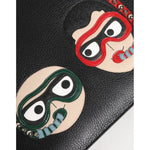 Dolce & Gabbana Black Leather #DGFAMILY Embellished Men Clutch Pouch Bag with multicolor graphic leather appliqués and exclusive design.