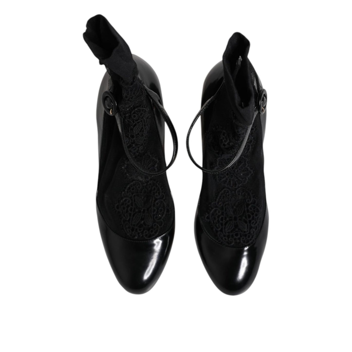 Dolce & Gabbana Black Leather Lace Socks Heels Pumps Shoes