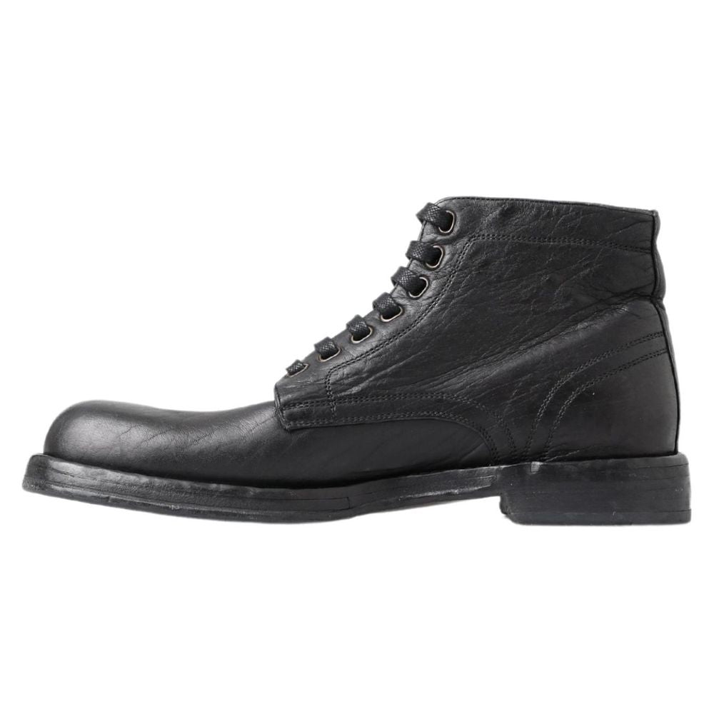 Dolce & Gabbana Black Leather Lace-Up Boots