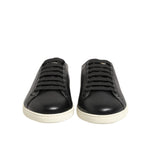 Dolce & Gabbana Black Leather Lace Up Low Top Sneakers Shoes