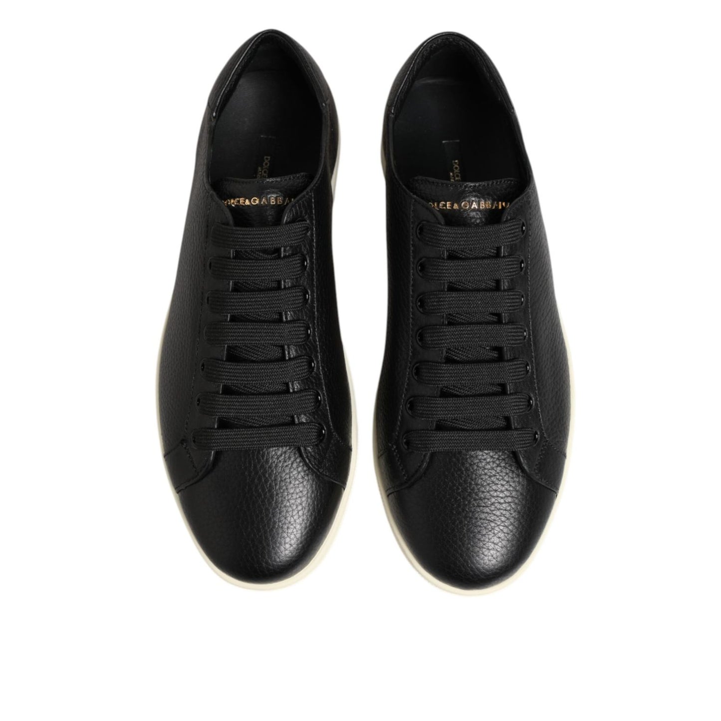 Dolce & Gabbana Black Leather Lace Up Low Top Sneakers Shoes
