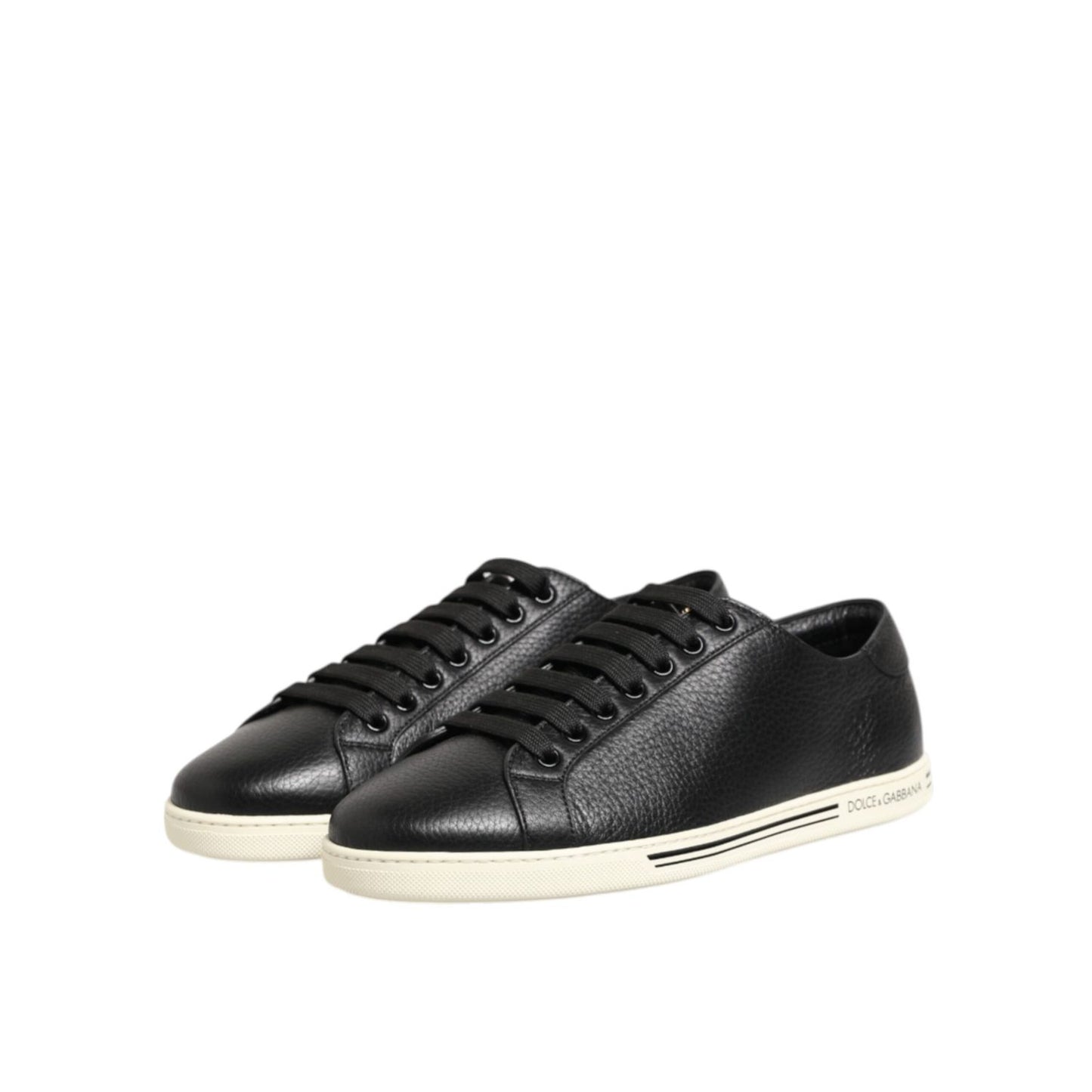 Dolce & Gabbana Black Leather Lace Up Low Top Sneakers Shoes