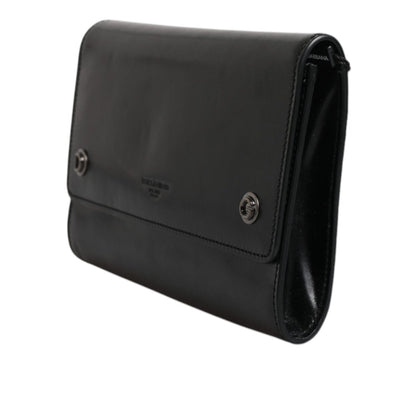 Dolce & Gabbana Black Leather Logo Embossed Crossbody Bag