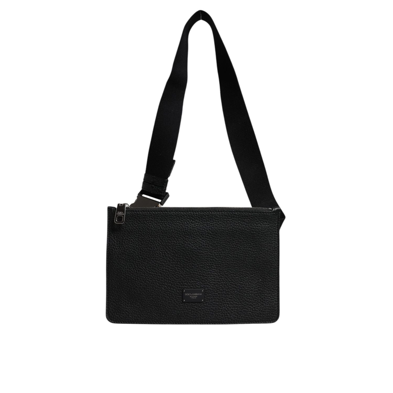 Dolce & Gabbana Black Leather Logo Embossed Waist Fanny Pack Bag